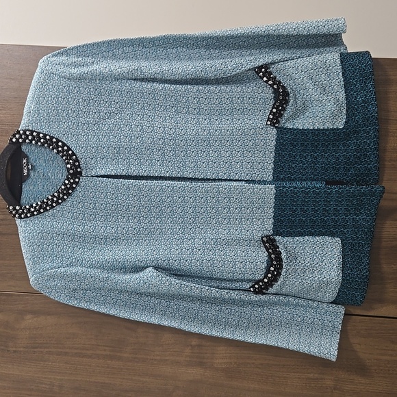Misook Jackets & Blazers - Misook-Open Cardigan Hook Closure Long Sleeve Knit Beaded Blue-Size Small